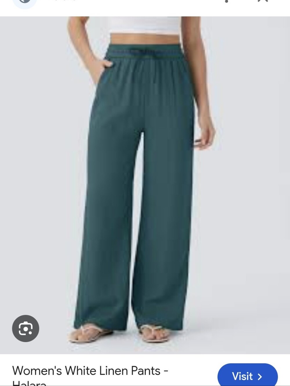 HALARA Mid Rise Drawstring Wide-Leg Linen-FeelPants in Teal Green Sz.XS NWT